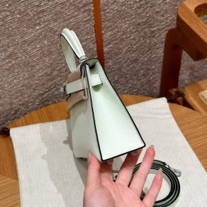 Hermes Kelly Mini 2 19CM Bag Handmade In Epsom Calfskin Leather Silver Hardware 0S Vert Fizz - Image 19