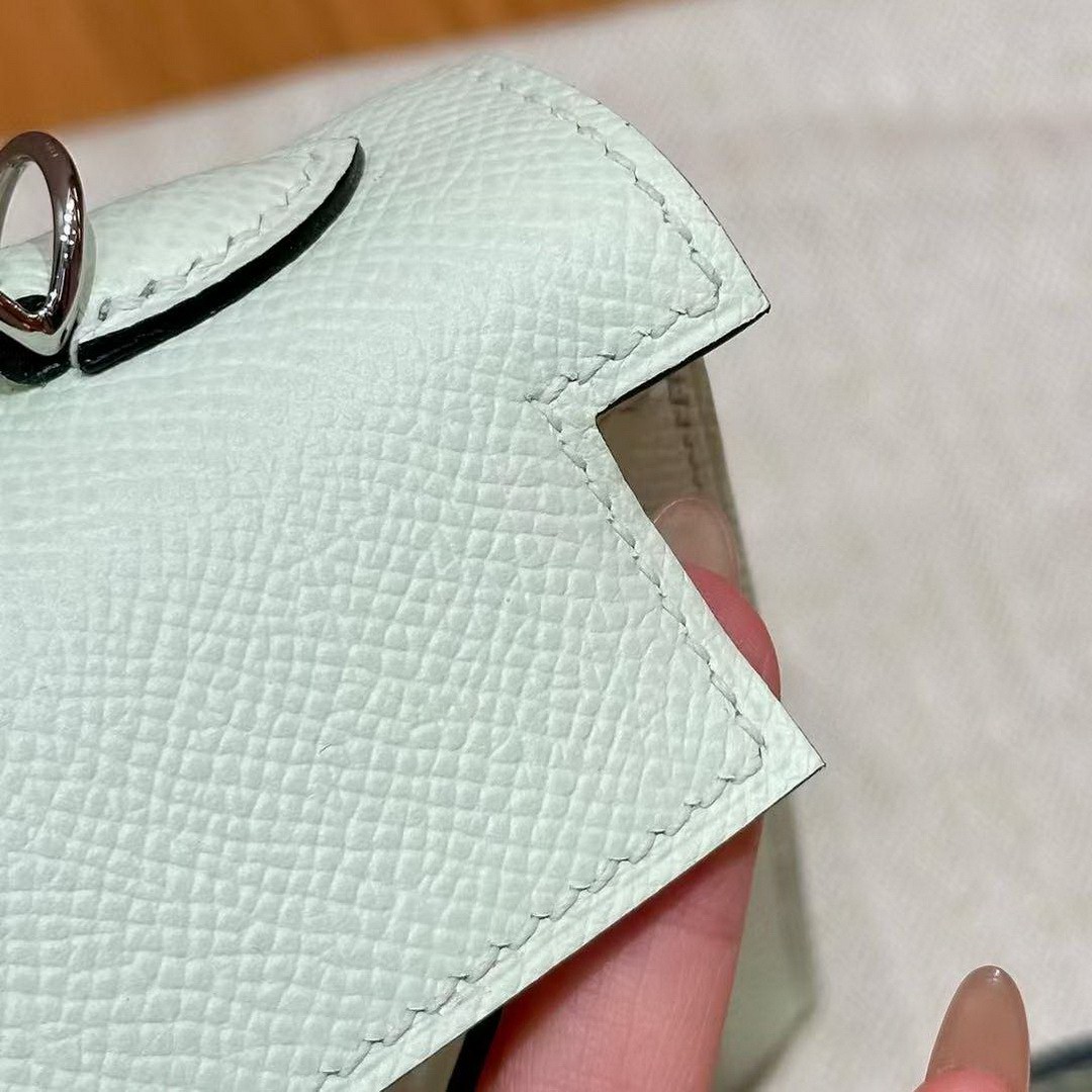 Hermes Kelly Mini 2 19CM Bag Handmade In Epsom Calfskin Leather Silver Hardware 0S Vert Fizz - Image 15
