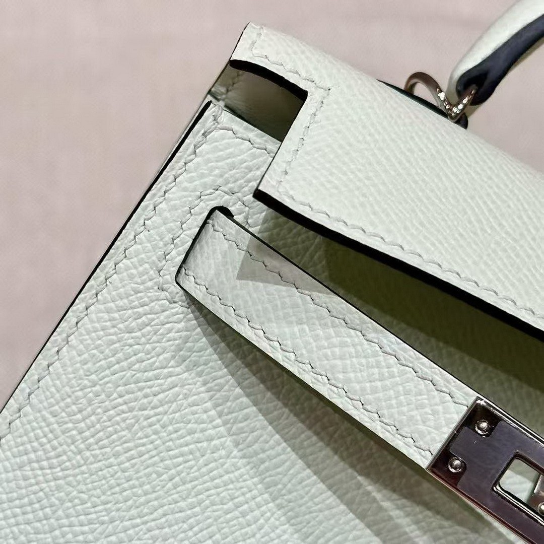 Hermes Kelly Mini 2 19CM Bag Handmade In Epsom Calfskin Leather Silver Hardware 0S Vert Fizz - Image 14