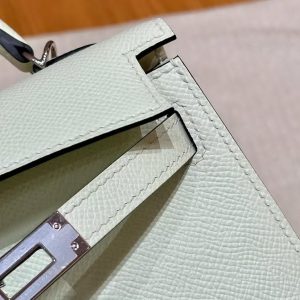Hermes Kelly Mini 2 19CM Bag Handmade In Epsom Calfskin Leather Silver Hardware 0S Vert Fizz - Image 13