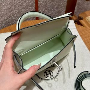 Hermes Kelly Mini 2 19CM Bag Handmade In Epsom Calfskin Leather Silver Hardware 0S Vert Fizz - Image 9