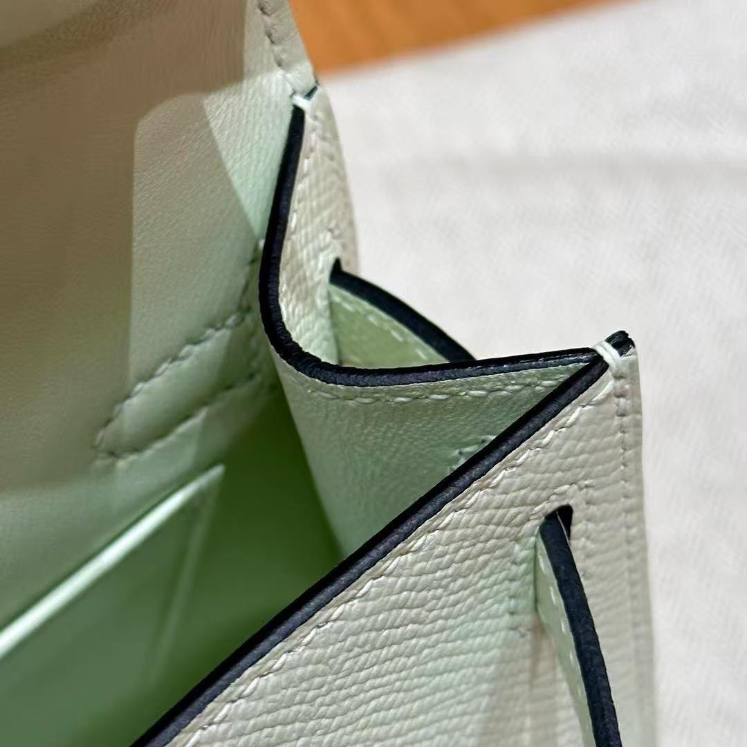 Hermes Kelly Mini 2 19CM Bag Handmade In Epsom Calfskin Leather Silver Hardware 0S Vert Fizz - Image 8