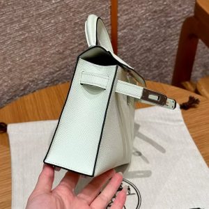 Hermes Kelly Mini 2 19CM Bag Handmade In Epsom Calfskin Leather Silver Hardware 0S Vert Fizz - Image 7