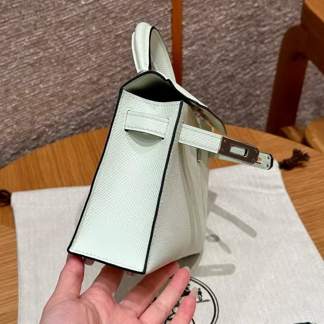 Hermes Kelly Mini 2 19CM Bag Handmade In Epsom Calfskin Leather Silver Hardware 0S Vert Fizz - Image 7