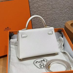 Hermes Kelly Mini 2 19CM Bag Handmade In Chèvre Calfskin Leather Gold Hardware 0T Mushroom - Image 2