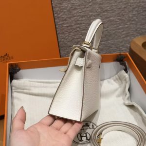 Hermes Kelly Mini 2 19CM Bag Handmade In Chèvre Calfskin Leather Gold Hardware 0T Mushroom - Image 21