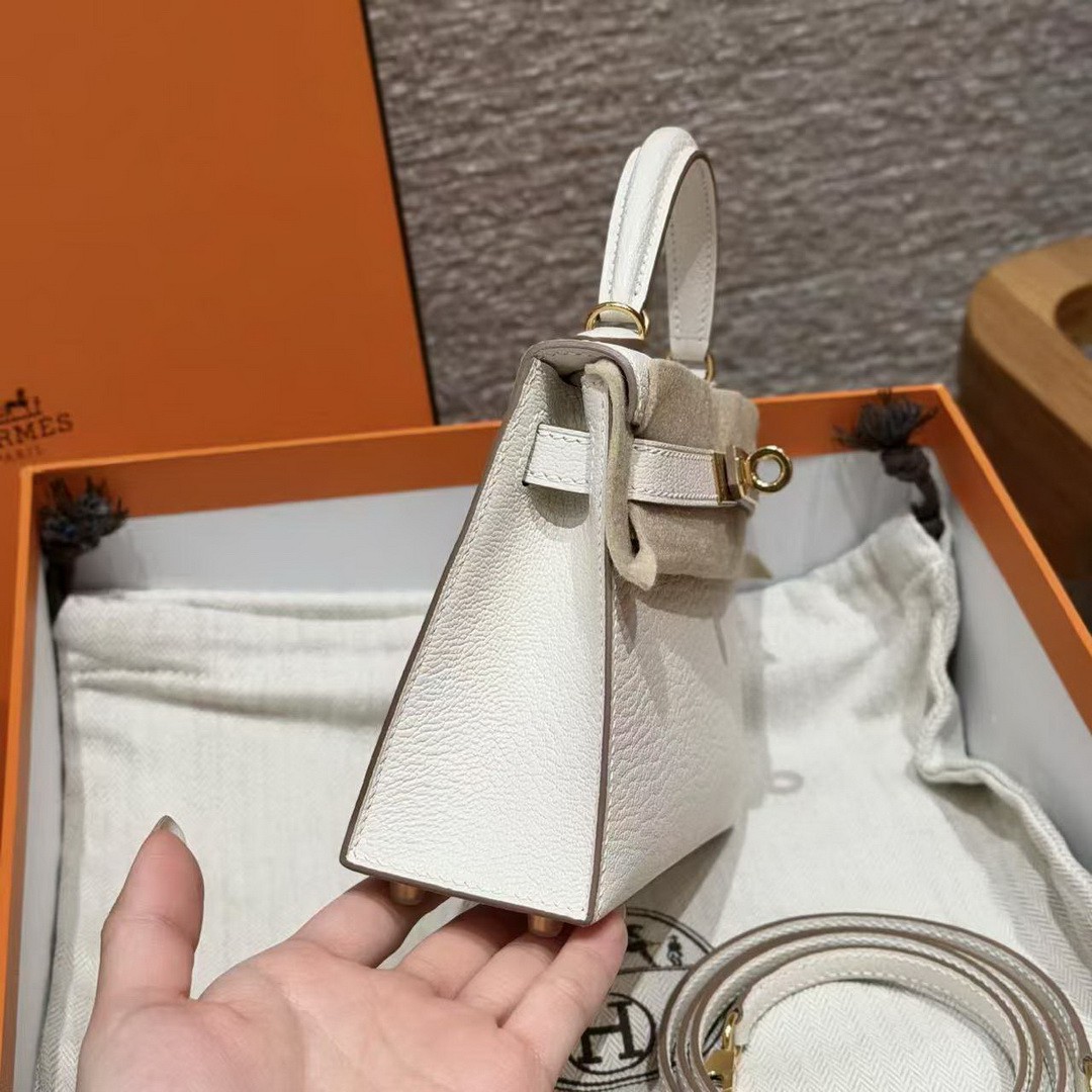 Hermes Kelly Mini 2 19CM Bag Handmade In Chèvre Calfskin Leather Gold Hardware 0T Mushroom - Image 20