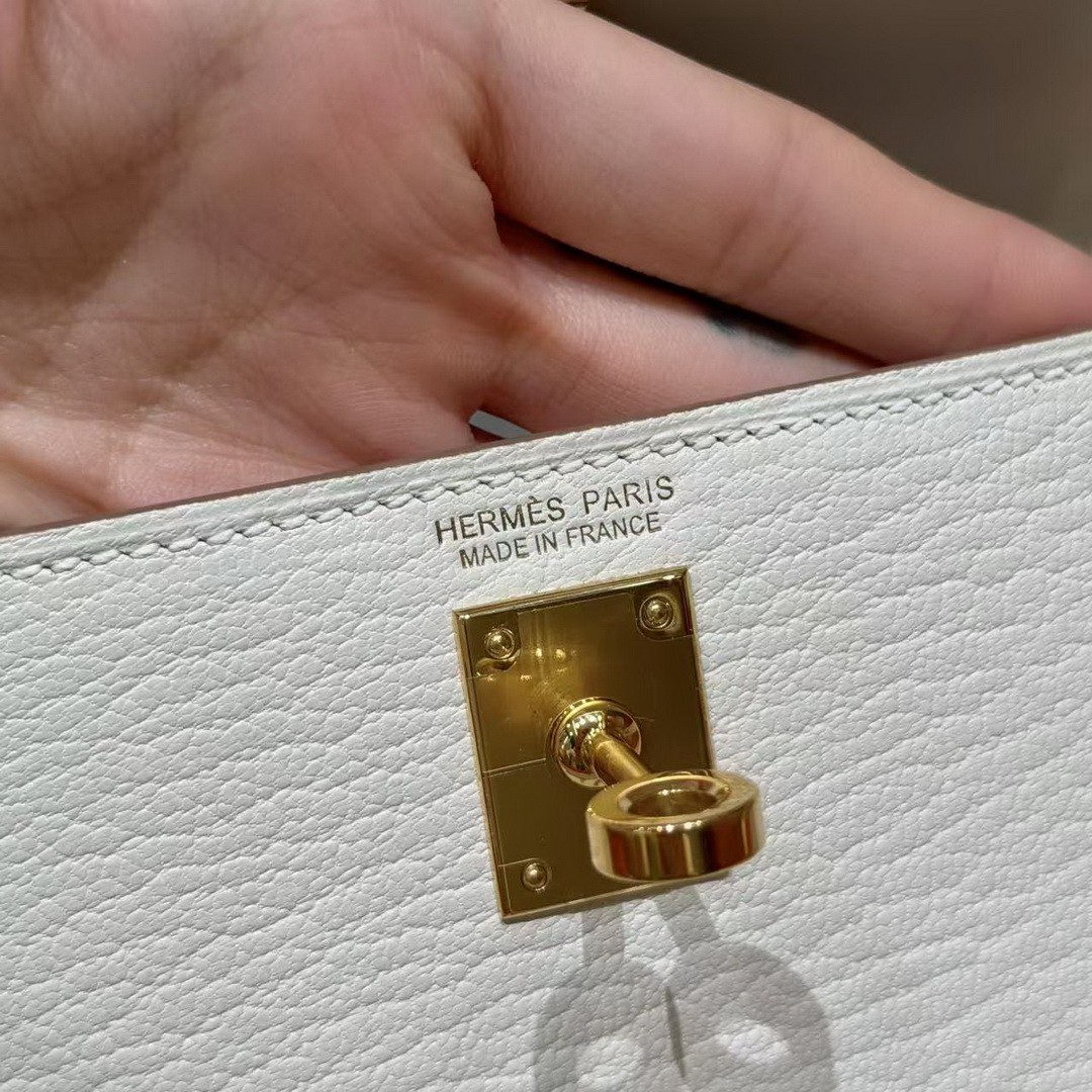 Hermes Kelly Mini 2 19CM Bag Handmade In Chèvre Calfskin Leather Gold Hardware 0T Mushroom - Image 17