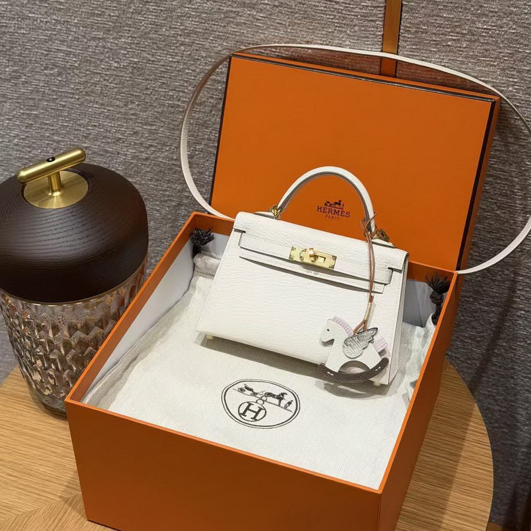 Hermes Kelly Mini 2 19CM Bag Handmade In Chèvre Calfskin Leather Gold Hardware 0T Mushroom - Image 14