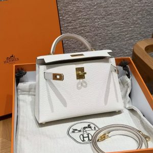 Hermes Kelly Mini 2 19CM Bag Handmade In Chèvre Calfskin Leather Gold Hardware 0T Mushroom - Image 13
