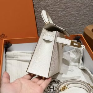Hermes Kelly Mini 2 19CM Bag Handmade In Chèvre Calfskin Leather Gold Hardware 0T Mushroom - Image 12