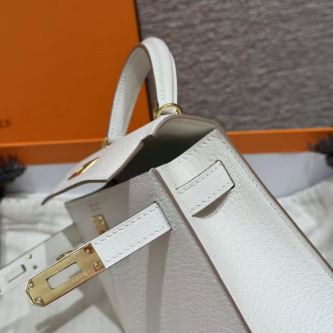 Hermes Kelly Mini 2 19CM Bag Handmade In Chèvre Calfskin Leather Gold Hardware 0T Mushroom - Image 11