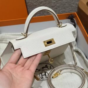 Hermes Kelly Mini 2 19CM Bag Handmade In Chèvre Calfskin Leather Gold Hardware 0T Mushroom - Image 10