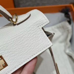 Hermes Kelly Mini 2 19CM Bag Handmade In Chèvre Calfskin Leather Gold Hardware 0T Mushroom - Image 9