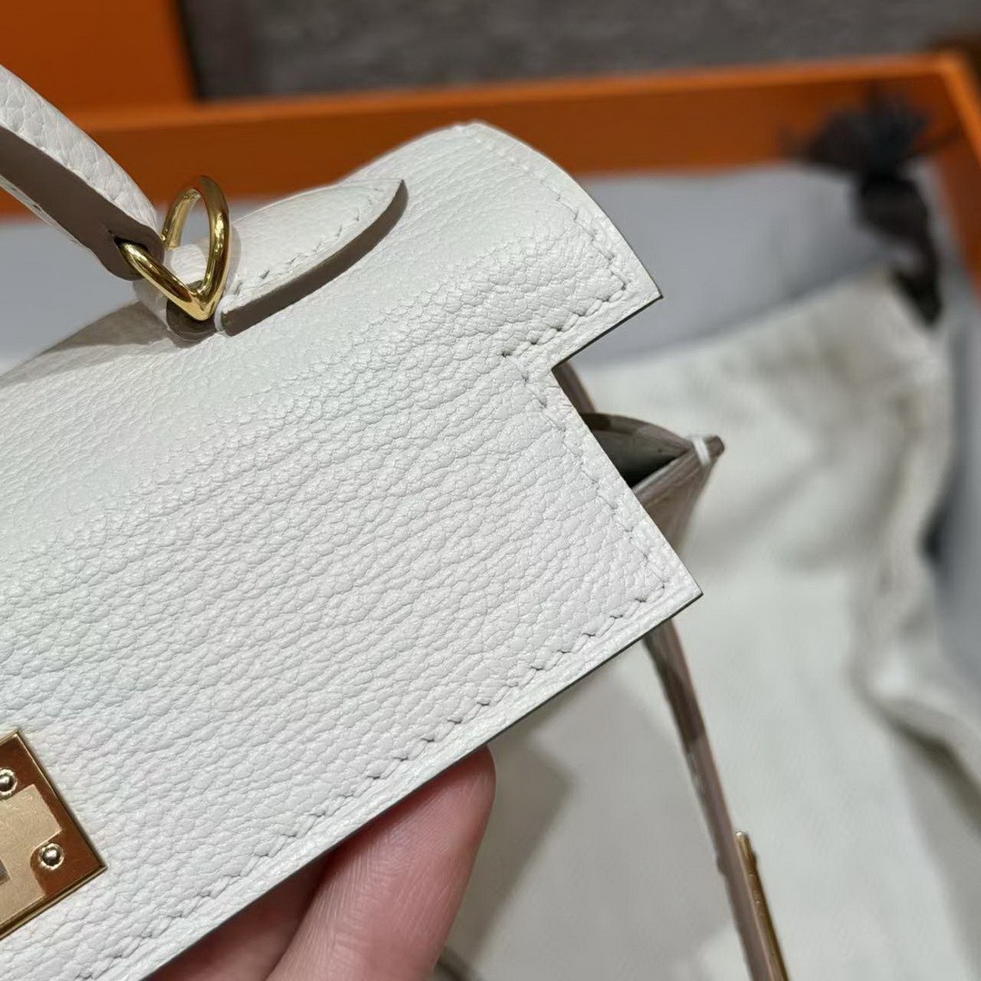 Hermes Kelly Mini 2 19CM Bag Handmade In Chèvre Calfskin Leather Gold Hardware 0T Mushroom - Image 9