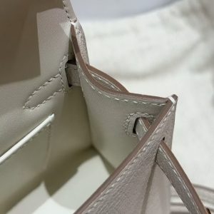 Hermes Kelly Mini 2 19CM Bag Handmade In Chèvre Calfskin Leather Gold Hardware 0T Mushroom - Image 8