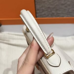 Hermes Kelly Mini 2 19CM Bag Handmade In Chèvre Calfskin Leather Gold Hardware 0T Mushroom - Image 7