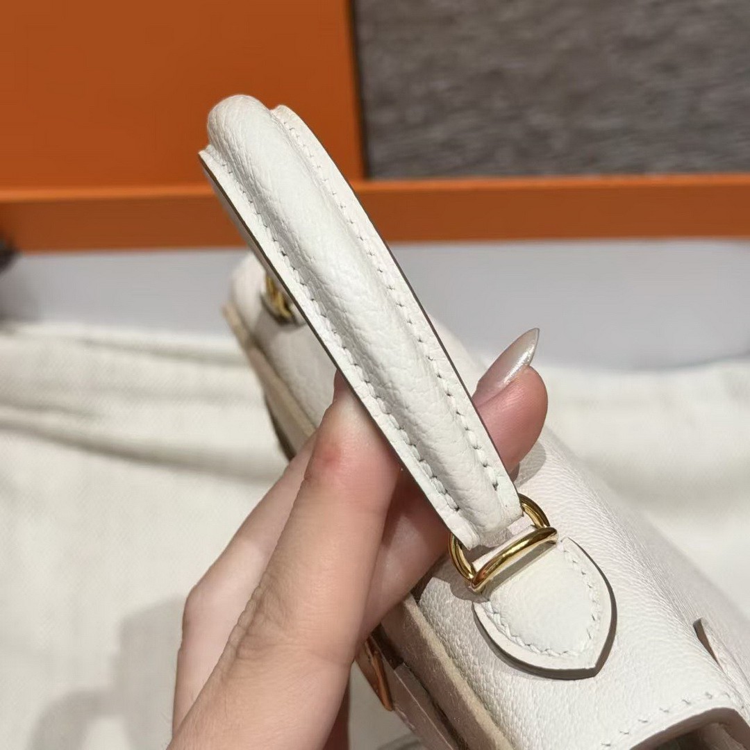 Hermes Kelly Mini 2 19CM Bag Handmade In Chèvre Calfskin Leather Gold Hardware 0T Mushroom - Image 7