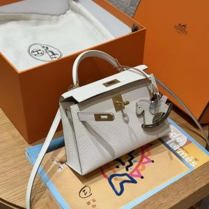 Hermes Kelly Mini 2 19CM Bag Handmade In Chèvre Calfskin Leather Gold Hardware 0T Mushroom - Image 3