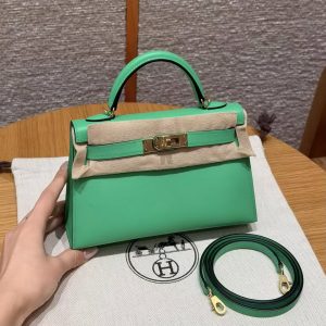 Hermes Kelly Mini 2 19CM Bag Handmade In Swift Calfskin Leather Gold Hardware 0T Vert Comics