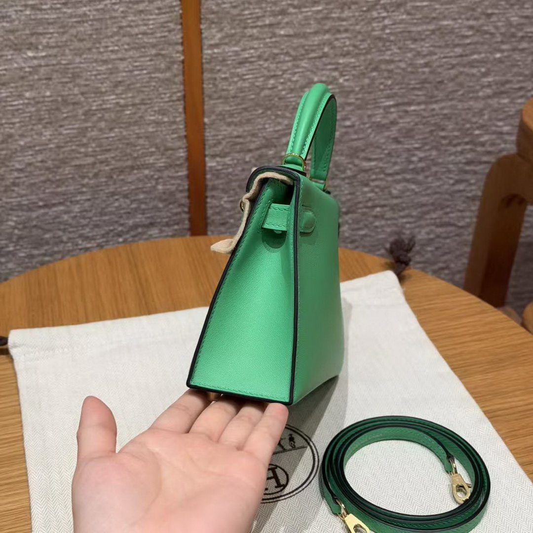 Hermes Kelly Mini 2 19CM Bag Handmade In Swift Calfskin Leather Gold Hardware 0T Vert Comics - Image 18