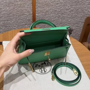 Hermes Kelly Mini 2 19CM Bag Handmade In Swift Calfskin Leather Gold Hardware 0T Vert Comics - Image 16