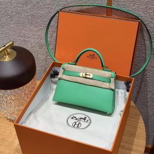 Hermes Kelly Mini 2 19CM Bag Handmade In Swift Calfskin Leather Gold Hardware 0T Vert Comics - Image 11