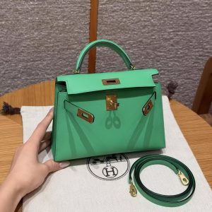Hermes Kelly Mini 2 19CM Bag Handmade In Swift Calfskin Leather Gold Hardware 0T Vert Comics - Image 9