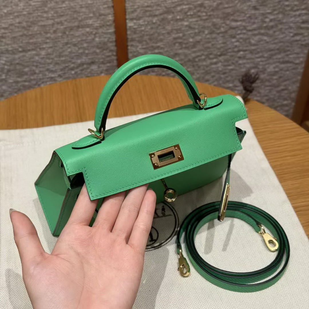 Hermes Kelly Mini 2 19CM Bag Handmade In Swift Calfskin Leather Gold Hardware 0T Vert Comics - Image 6