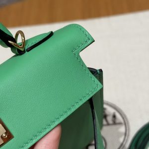 Hermes Kelly Mini 2 19CM Bag Handmade In Swift Calfskin Leather Gold Hardware 0T Vert Comics - Image 5