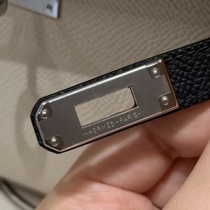 Hermes Kelly Mini 2 19CM Bag Handmade In Epsom Calfskin Leather Silver Hardware 10 Craie 89 Noir - Image 15