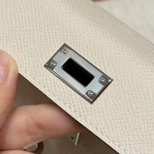 Hermes Kelly Mini 2 19CM Bag Handmade In Epsom Calfskin Leather Silver Hardware 10 Craie 89 Noir - Image 10