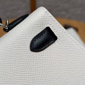 Hermes Kelly Mini 2 19CM Bag Handmade In Epsom Calfskin Leather Silver Hardware 10 Craie 89 Noir - Image 8