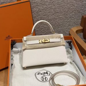 Hermes Kelly Mini 2 19CM Bag Handmade In Epsom Calfskin Leather Gold Hardware 10 Craie 9R Lime