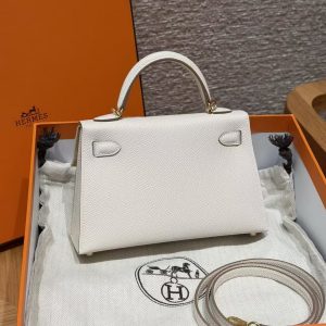 Hermes Kelly Mini 2 19CM Bag Handmade In Epsom Calfskin Leather Gold Hardware 10 Craie 9R Lime - Image 2