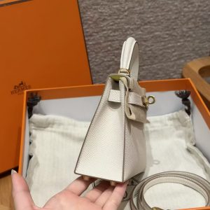 Hermes Kelly Mini 2 19CM Bag Handmade In Epsom Calfskin Leather Gold Hardware 10 Craie 9R Lime - Image 21