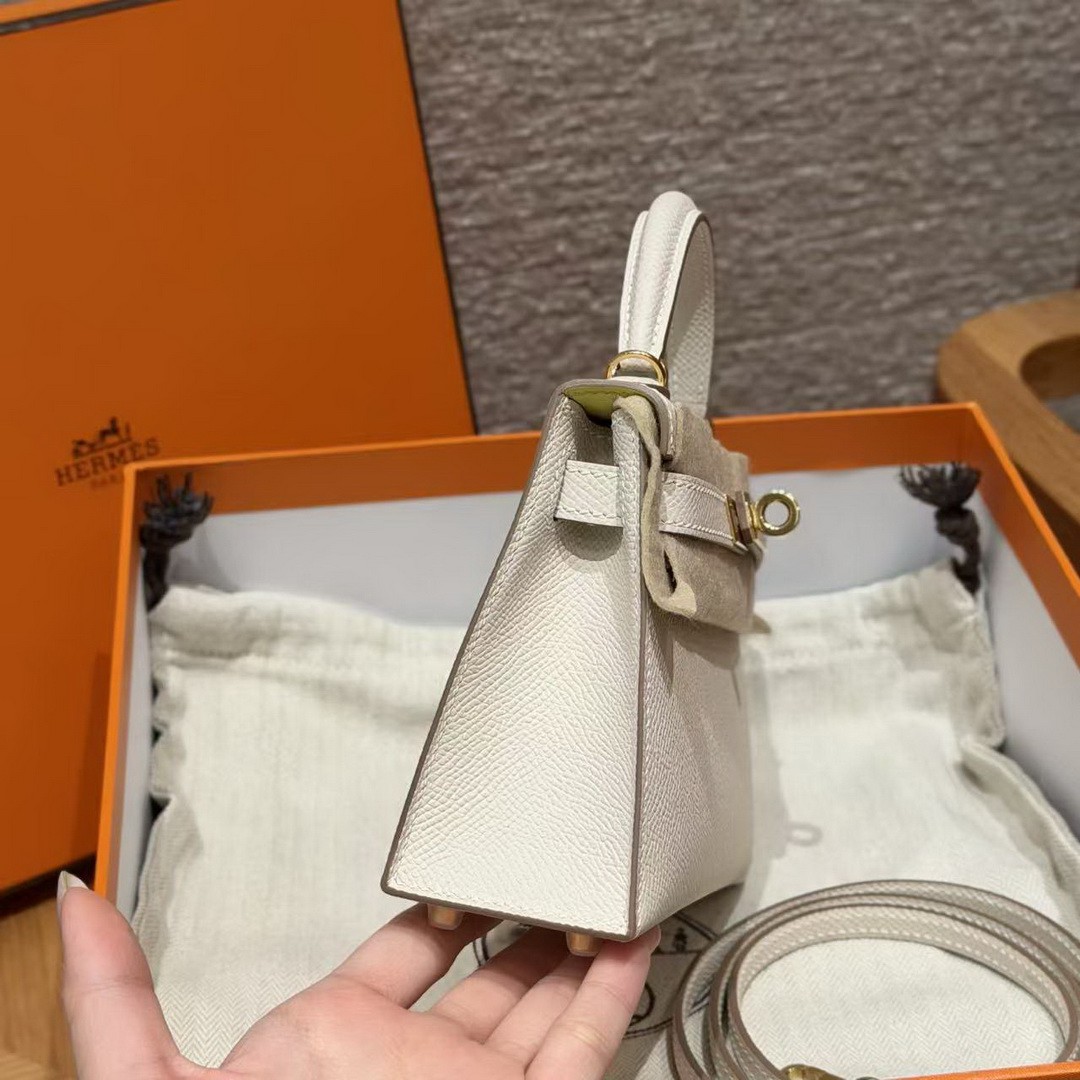 Hermes Kelly Mini 2 19CM Bag Handmade In Epsom Calfskin Leather Gold Hardware 10 Craie 9R Lime - Image 21