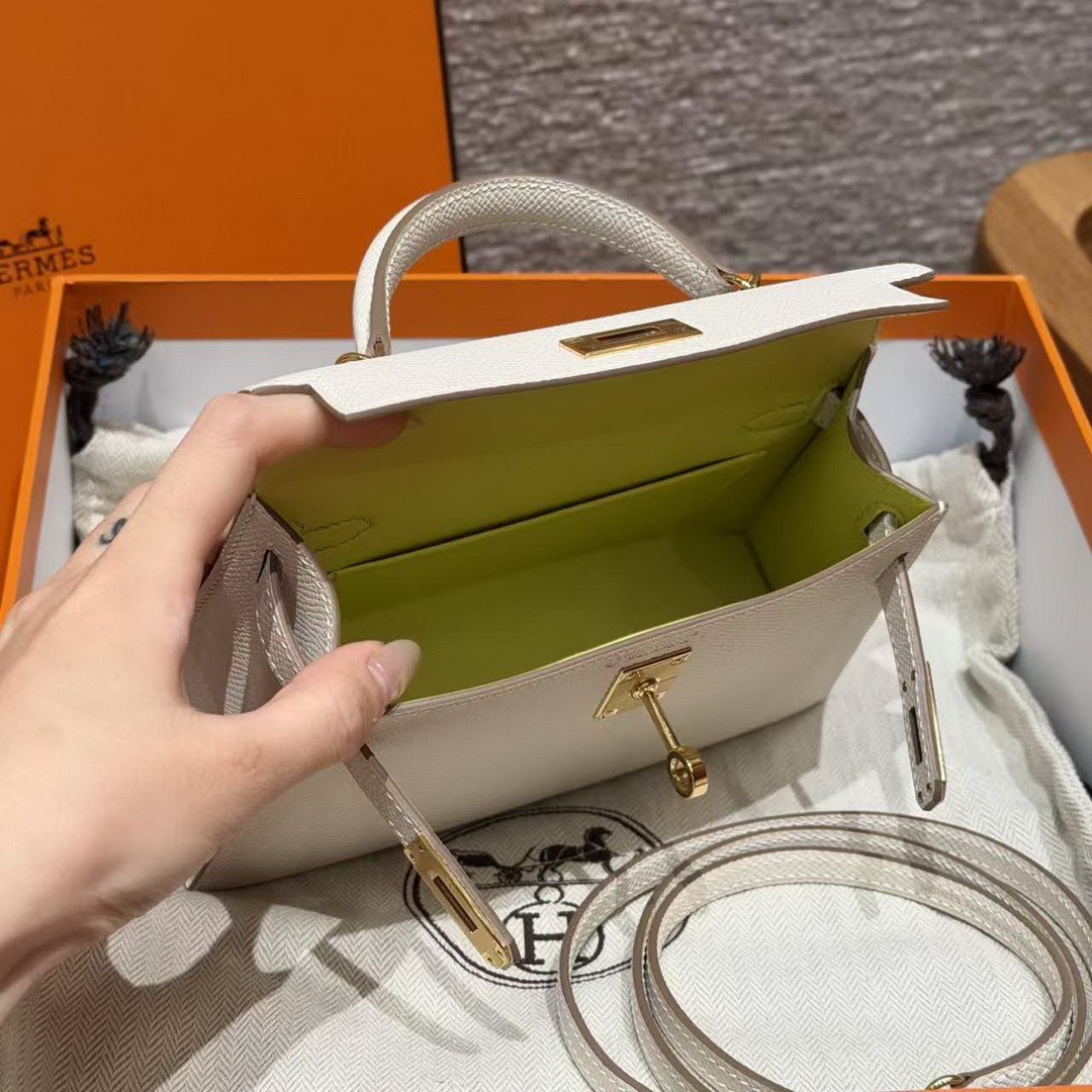 Hermes Kelly Mini 2 19CM Bag Handmade In Epsom Calfskin Leather Gold Hardware 10 Craie 9R Lime - Image 19