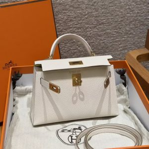 Hermes Kelly Mini 2 19CM Bag Handmade In Epsom Calfskin Leather Gold Hardware 10 Craie 9R Lime - Image 14