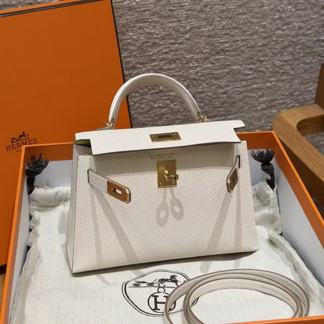 Hermes Kelly Mini 2 19CM Bag Handmade In Epsom Calfskin Leather Gold Hardware 10 Craie 9R Lime - Image 14
