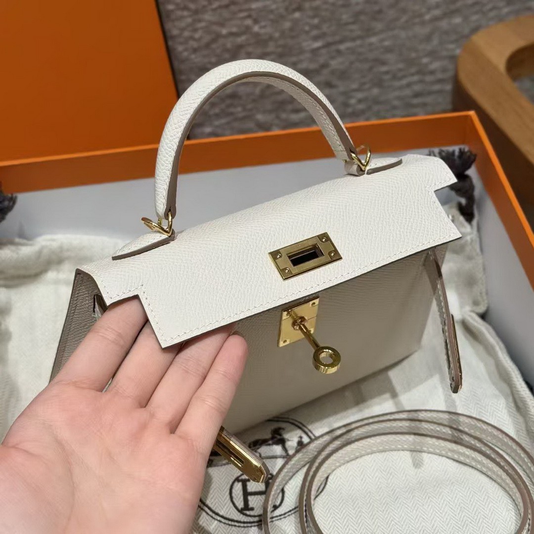 Hermes Kelly Mini 2 19CM Bag Handmade In Epsom Calfskin Leather Gold Hardware 10 Craie 9R Lime - Image 11