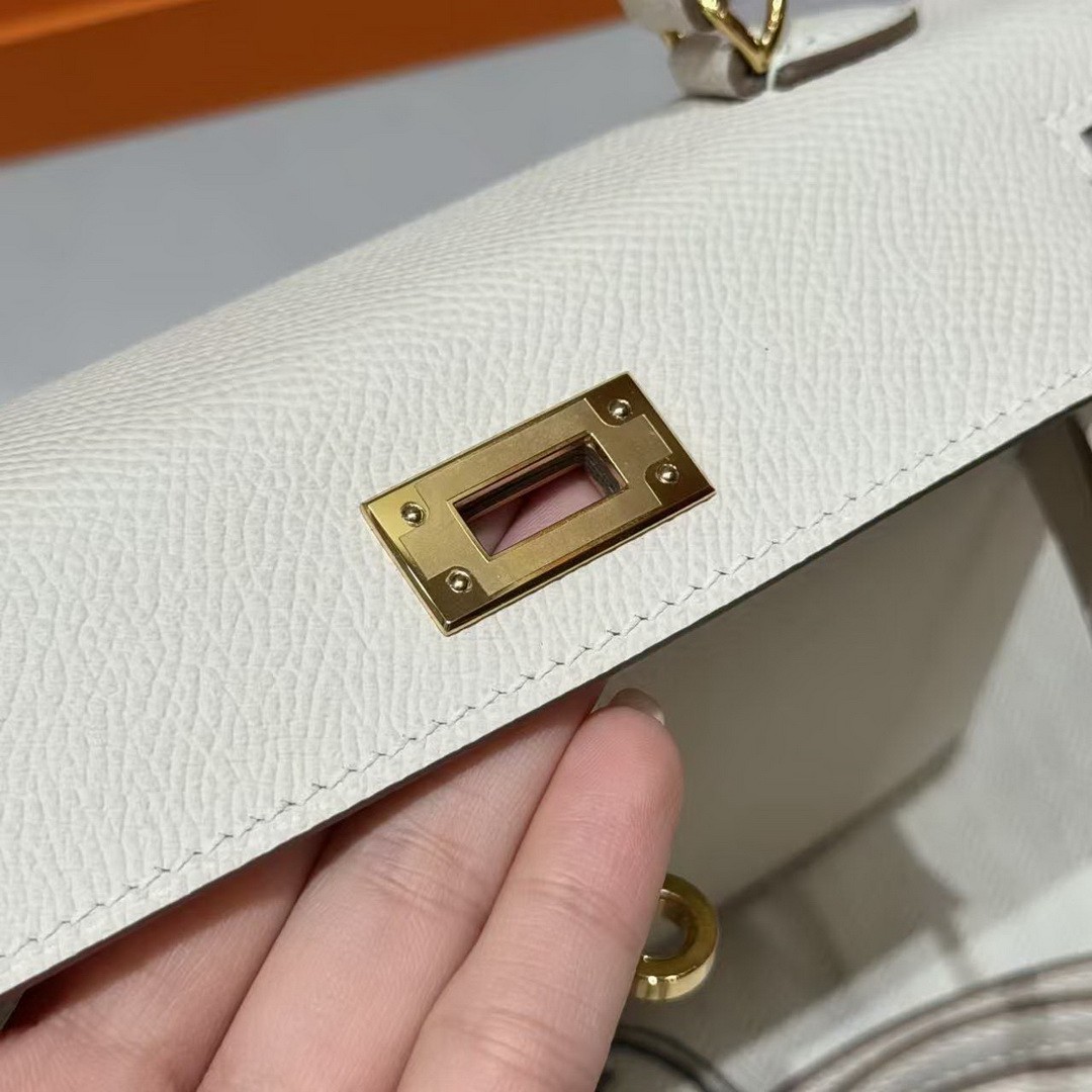 Hermes Kelly Mini 2 19CM Bag Handmade In Epsom Calfskin Leather Gold Hardware 10 Craie 9R Lime - Image 10