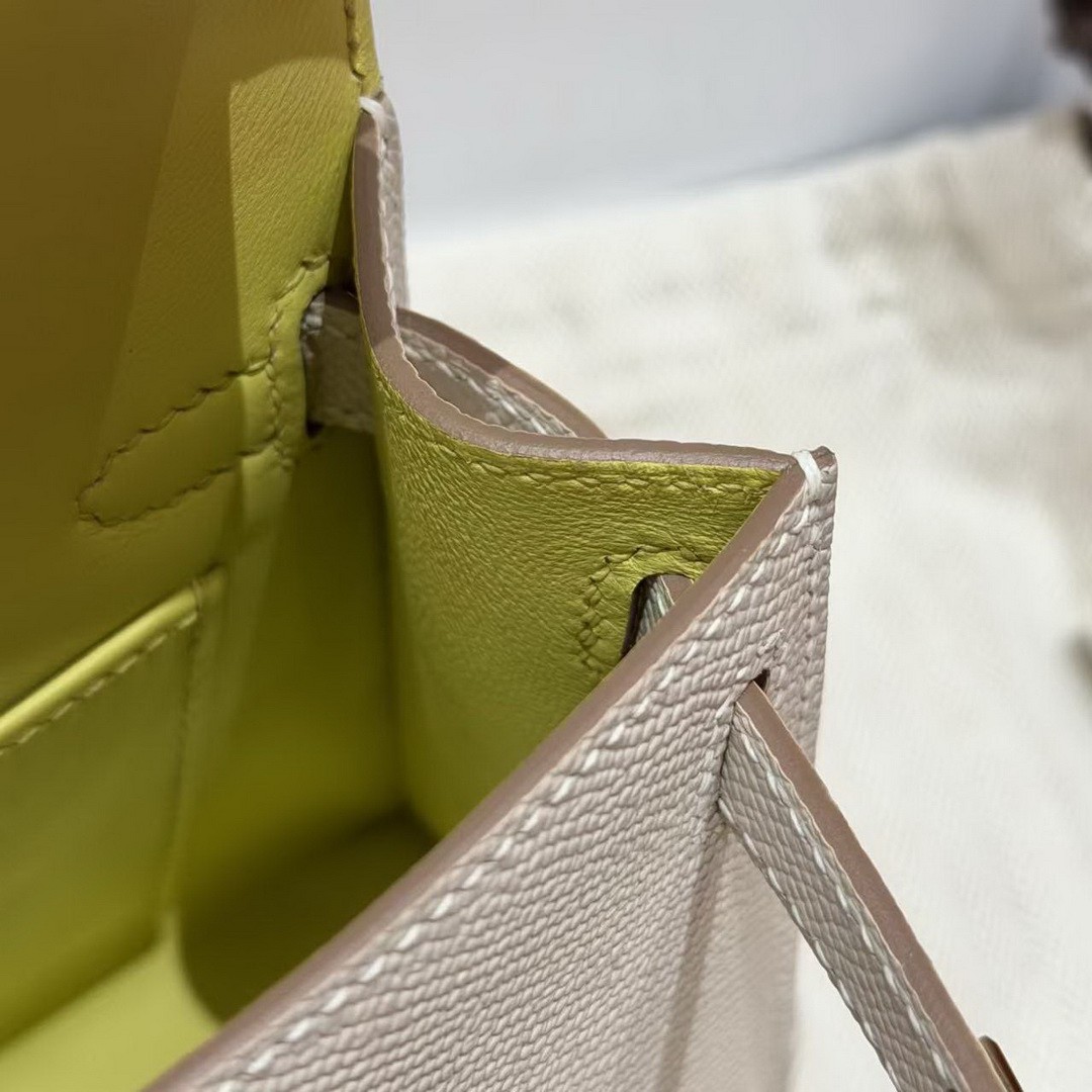 Hermes Kelly Mini 2 19CM Bag Handmade In Epsom Calfskin Leather Gold Hardware 10 Craie 9R Lime - Image 8