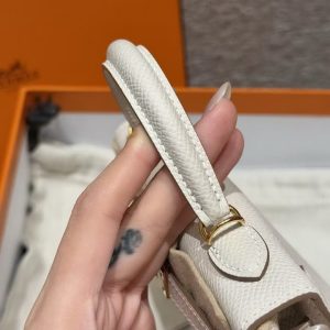 Hermes Kelly Mini 2 19CM Bag Handmade In Epsom Calfskin Leather Gold Hardware 10 Craie 9R Lime - Image 6
