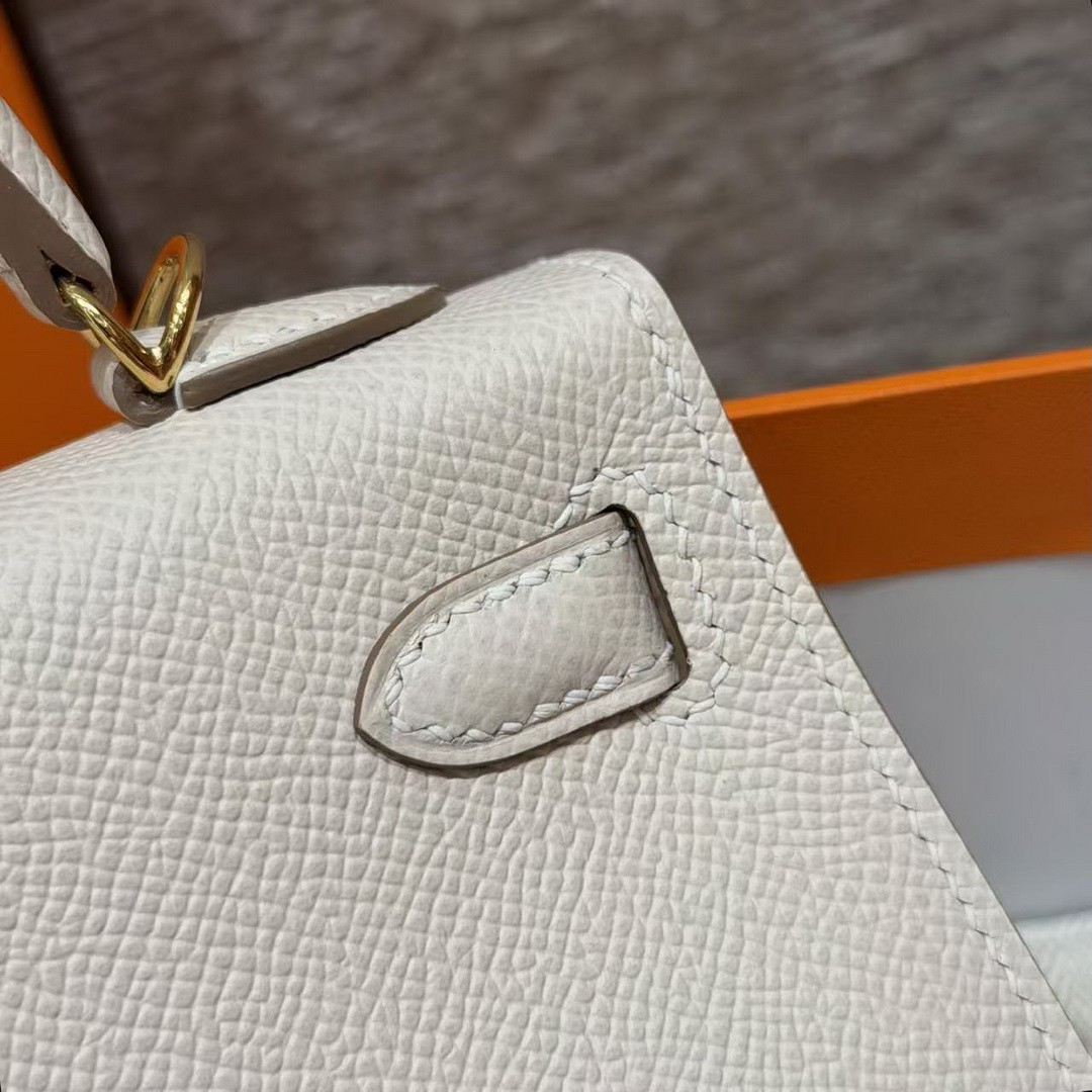 Hermes Kelly Mini 2 19CM Bag Handmade In Epsom Calfskin Leather Gold Hardware 10 Craie 9R Lime - Image 5