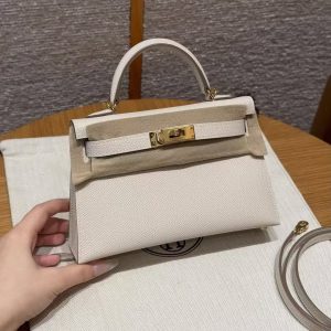 Hermes Kelly Mini 2 19CM Bag Handmade In Epsom Calfskin Leather Gold Hardware 10 Craie