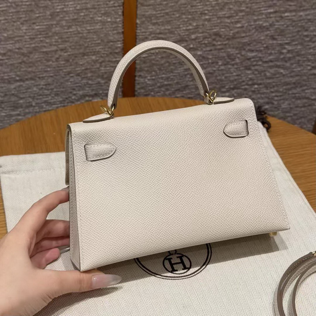 Hermes Kelly Mini 2 19CM Bag Handmade In Epsom Calfskin Leather Gold Hardware 10 Craie - Image 2
