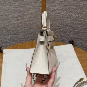 Hermes Kelly Mini 2 19CM Bag Handmade In Epsom Calfskin Leather Gold Hardware 10 Craie - Image 15