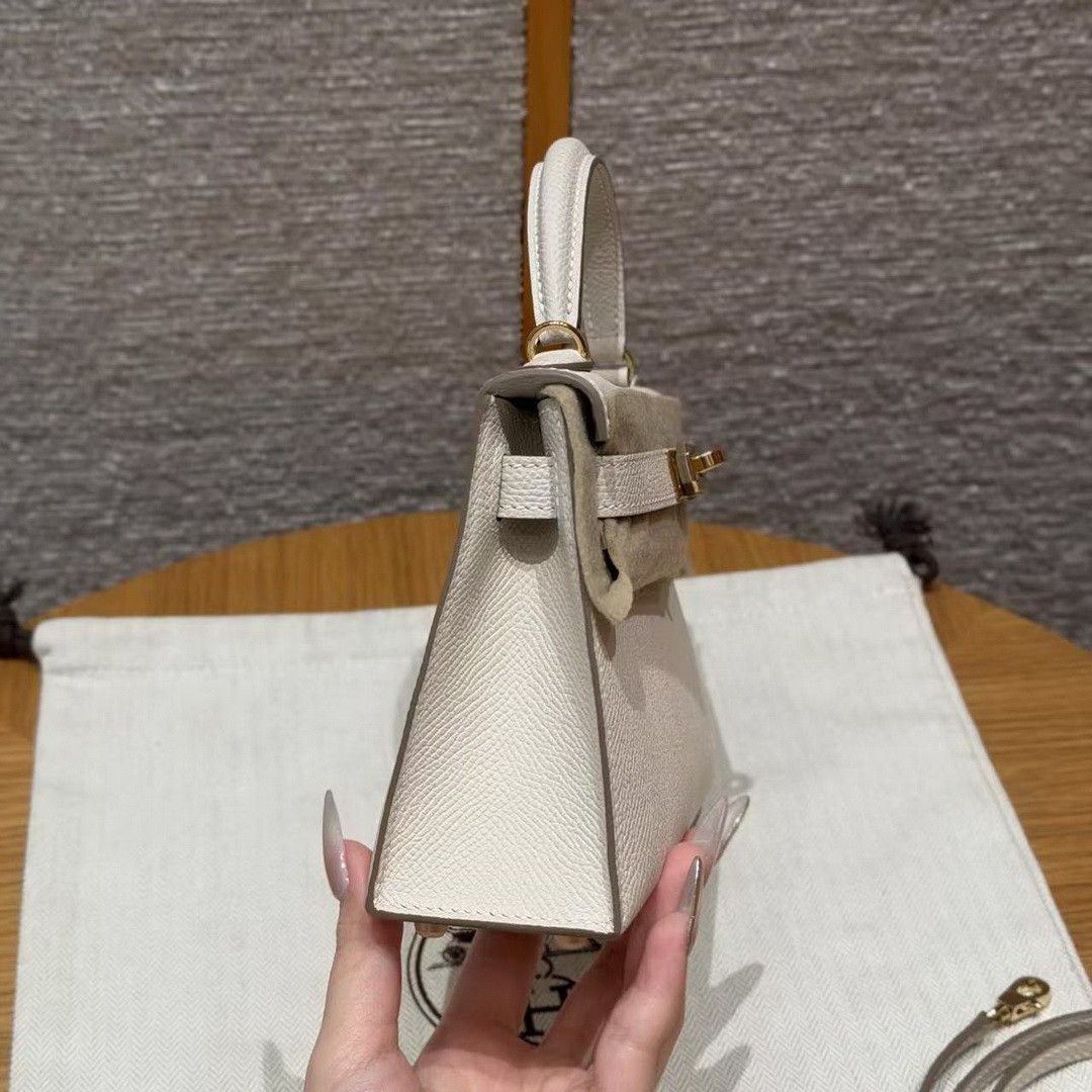 Hermes Kelly Mini 2 19CM Bag Handmade In Epsom Calfskin Leather Gold Hardware 10 Craie - Image 15