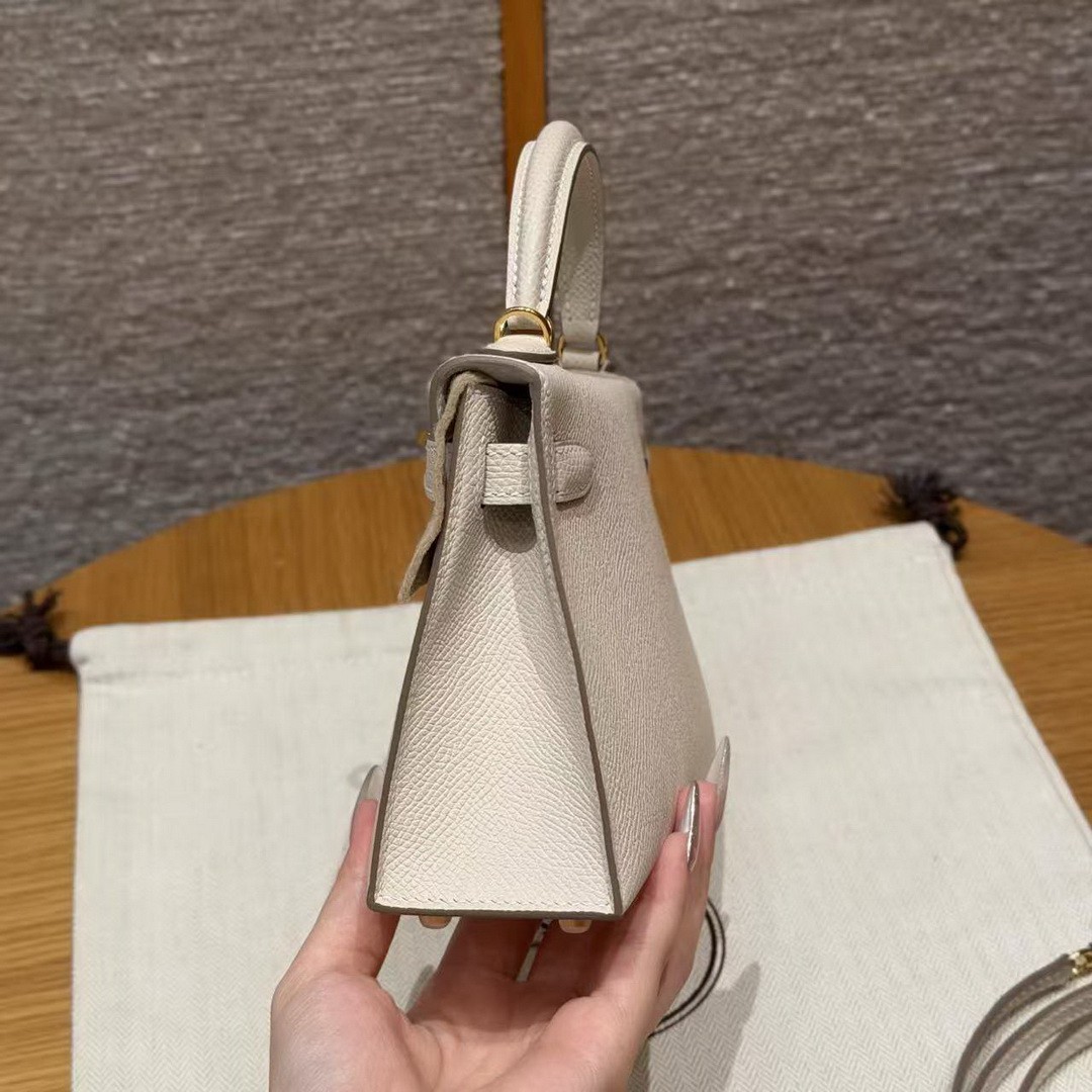 Hermes Kelly Mini 2 19CM Bag Handmade In Epsom Calfskin Leather Gold Hardware 10 Craie - Image 14